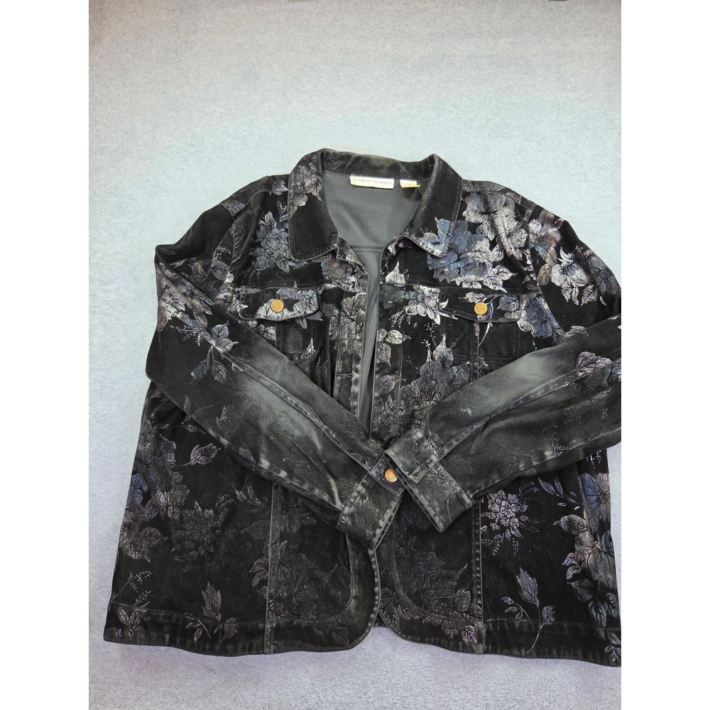 Bamboo Traders Womens 2X Floral Velvet Jacket Black Whimsigoth